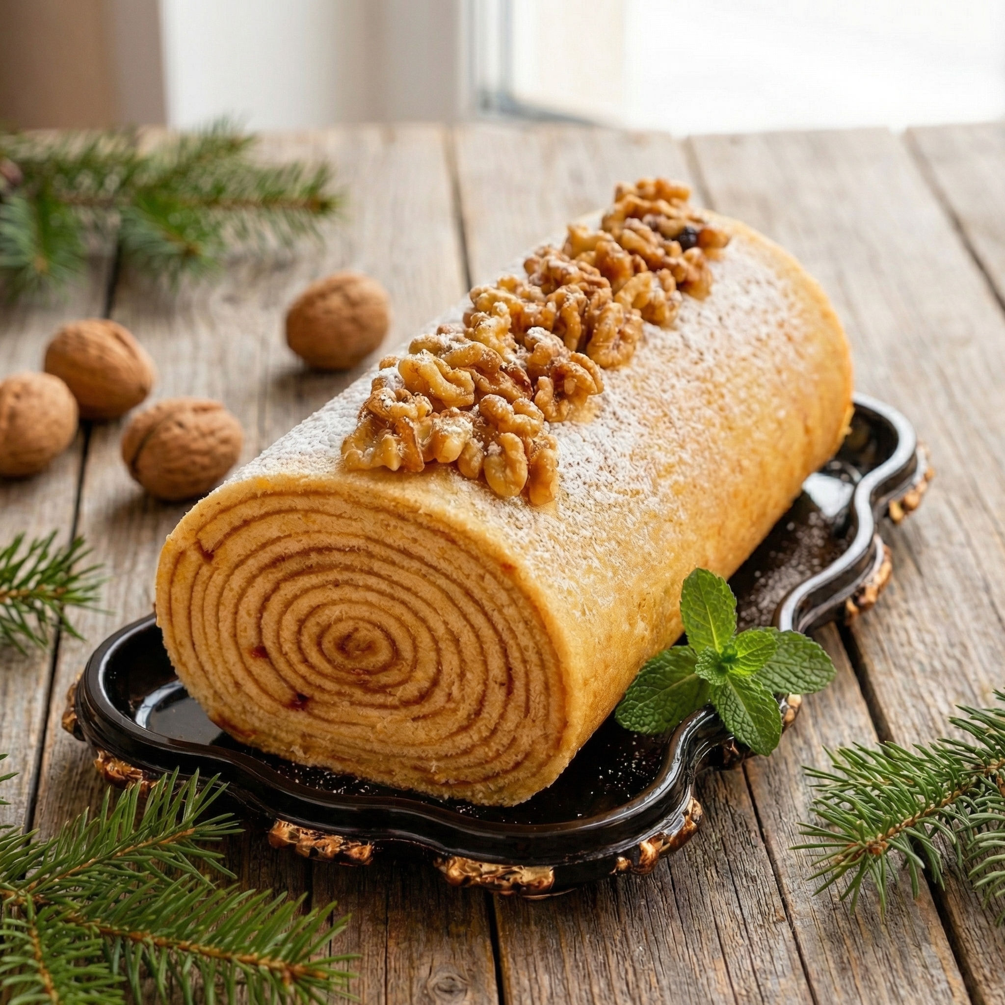 Bolo de Rolo de Doce de Leite com Nozes